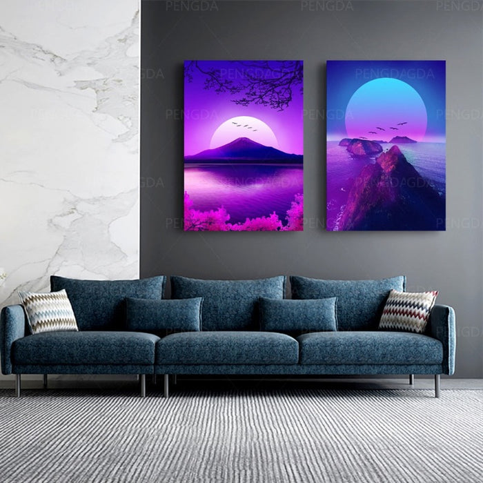 Synthwave Fuji - Canvas Wall Art Painting
