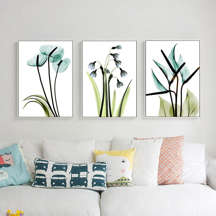 Black Lined Florals - Canvas Wall Art Painting