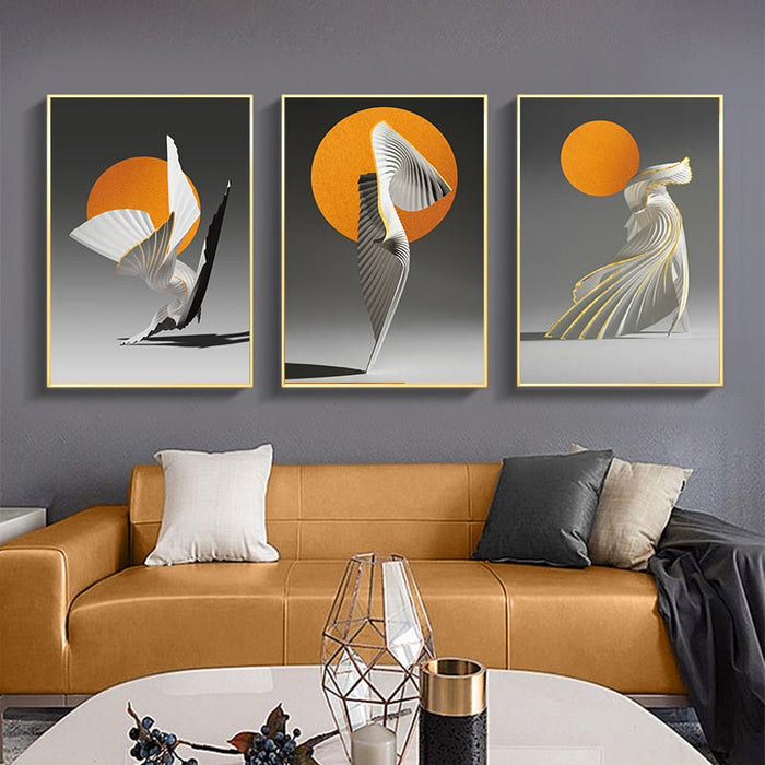 Creative Orange Sun Abstract - Canvas Wall Art Painting