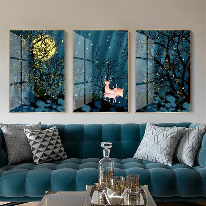 Starry Forest Night Scenery - Canvas Wall Art Painting