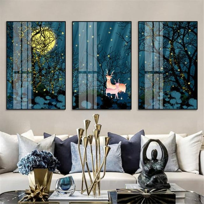 Starry Forest Night Scenery - Canvas Wall Art Painting