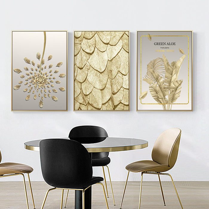 Golden Plant Leaf - Canvas Wall Art Painting