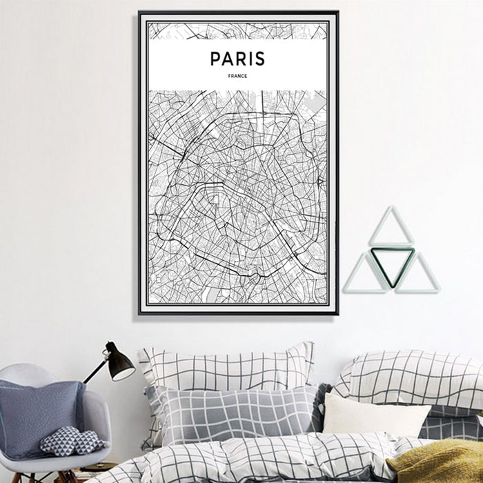 Minimalis PARIS City Map - Canvas Wall Art Painting