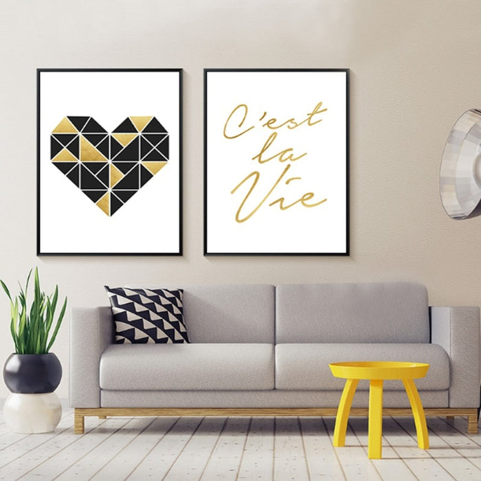 Geometric triangle Heart Inspiring Quote - Canvas Wall Art Painting
