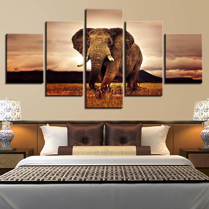 Morning Elephant - 5 Piece Canvas Wall Art Painting | Wildlife Wall Art