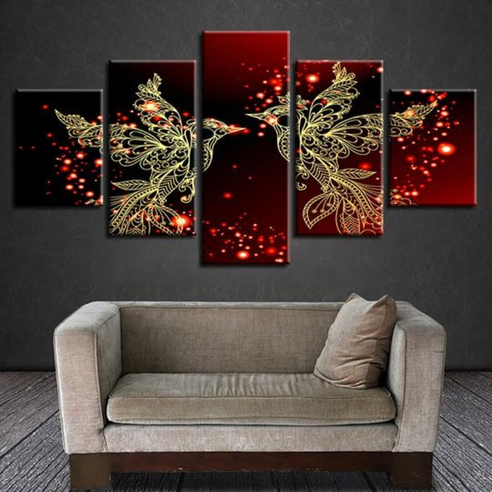 Red And Gold Love Birds - Canvas Wall Art Painting