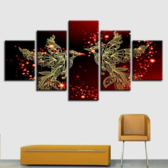 Red And Gold Love Birds - Canvas Wall Art Painting