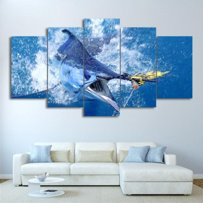 Jumping Marlin Fish - Canvas Wall Art Painting