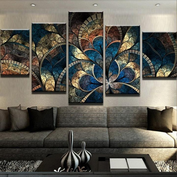 Modern Abstract Floral Artwork - Vivid Pic 5 Piece Canvas Wall Art Painting