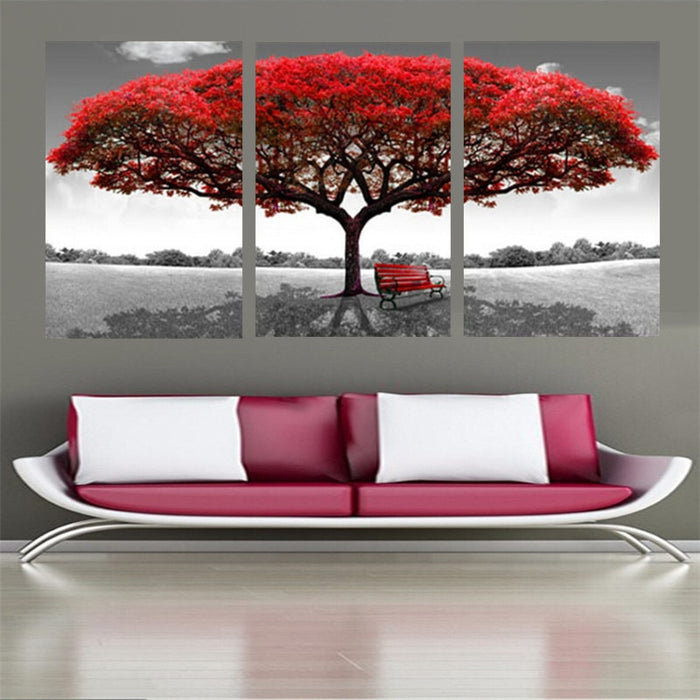 Red Tree-Canvas Wall Art Painting 3 Pieces