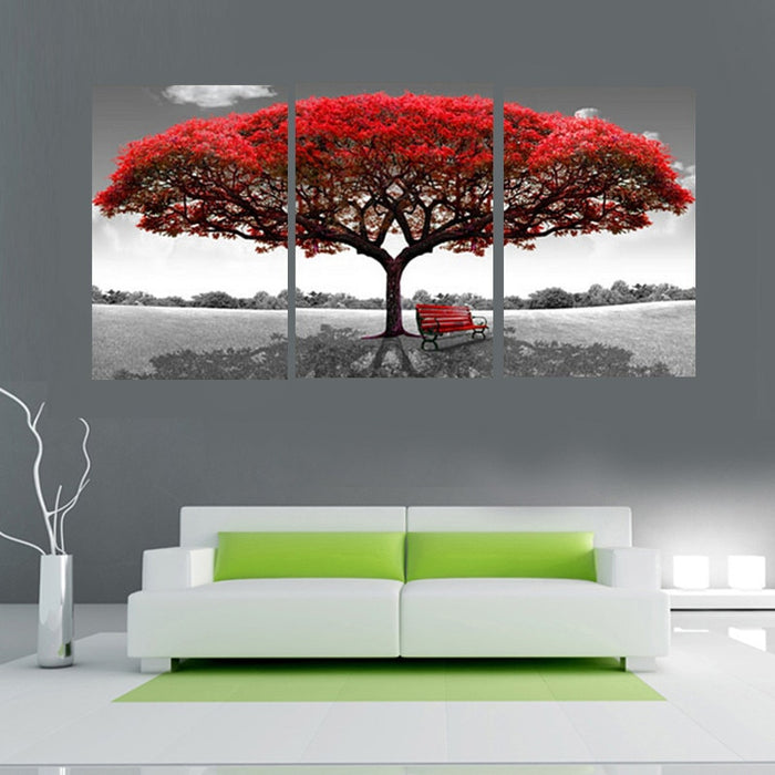 Red Tree-Canvas Wall Art Painting 3 Pieces