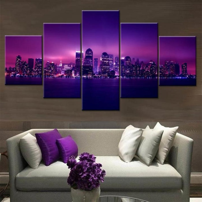 Purple Light City - Canvas Wall Art Painting