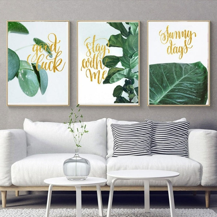 Nordic Pastoral Plants Green Leaf Life Quote - Canvas Wall Art Painting