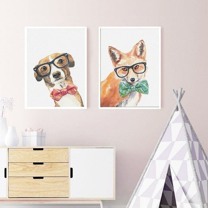 Cool Dog Cat Fox - Canvas Wall Art Painting