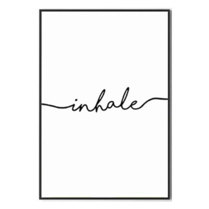Minimalist Black White Exhale Inhale Letters - Canvas Wall Art Painting
