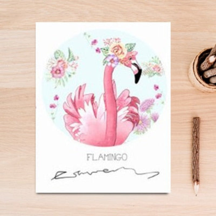 Pink Flamingo Animals Flower Poster - Canvas Wall Art Painting