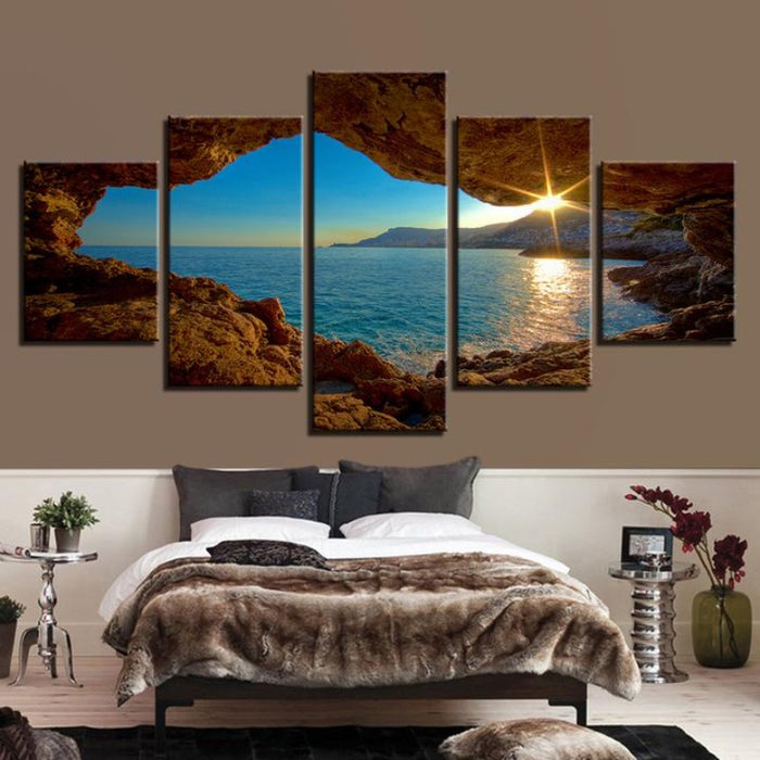 Outside Cave Sunset - Canvas Wall Art Painting