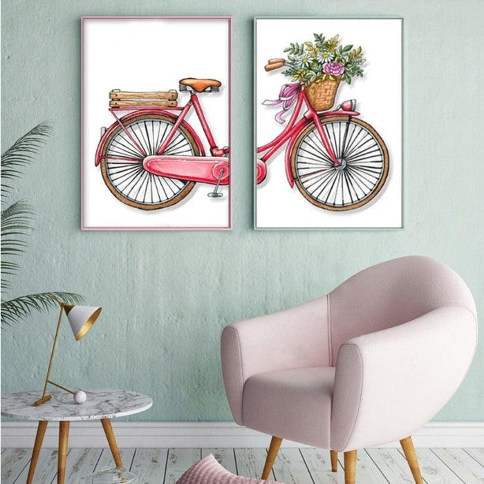 Modern Romantic Bicycle Flowers - Canvas Wall Art Painting