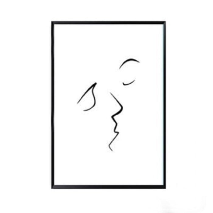 Fashion Women Abstract Kiss Poster Voyeur - Canvas Wall Art Painting
