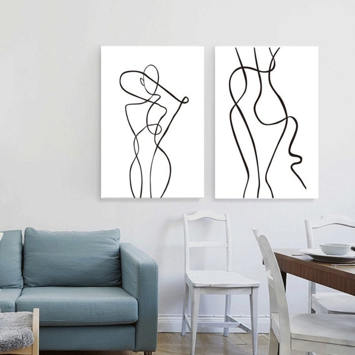 Abstract Minimalist Curve Figure Black and White - Canvas Wall Art Painting