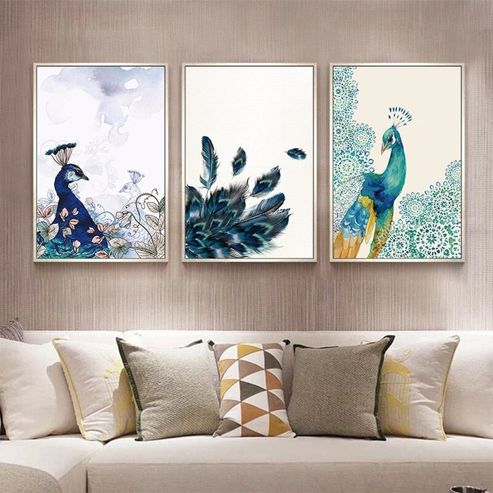 Beautiful Peacock Animals Flower Poster - Canvas Wall Art Painting