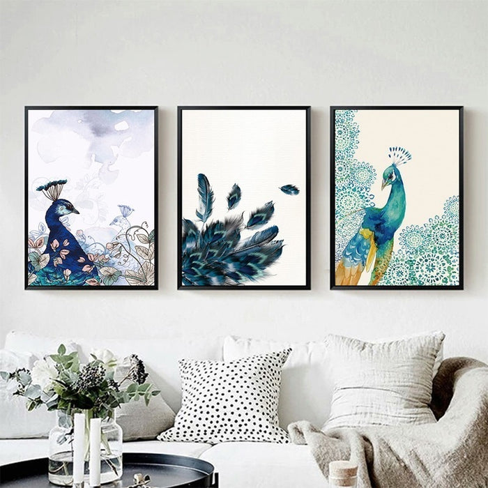 Beautiful Peacock Animals Flower Poster - Canvas Wall Art Painting