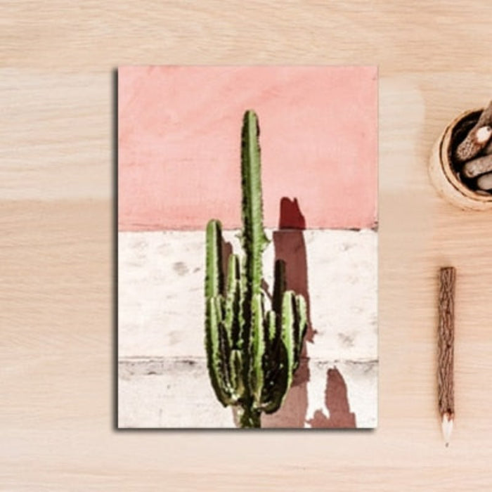 Nordic Green Leaves Cactus Pink Flower Sweet Home - Canvas Wall Art Painting