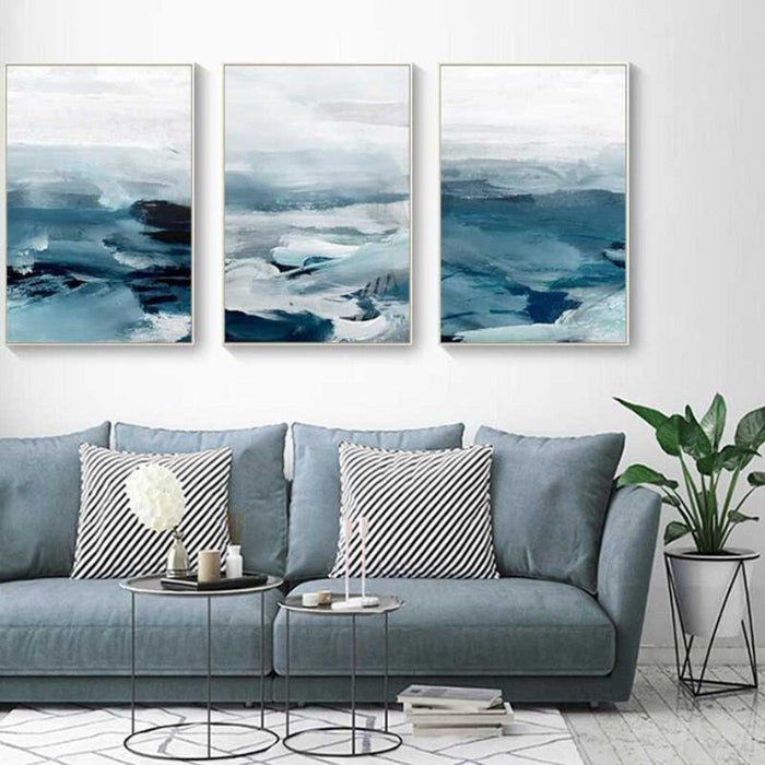 Abstract Landscape Mountain Blue Nordic - Canvas Wall Art Painting
