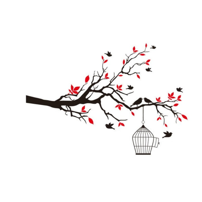 Tree Branch Wall Art Sticker with Bird Cage Removable Vinyl Wall Decals