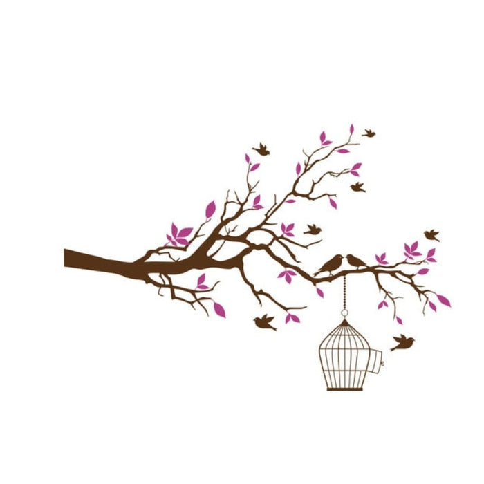 Tree Branch Wall Art Sticker with Bird Cage Removable Vinyl Wall Decals