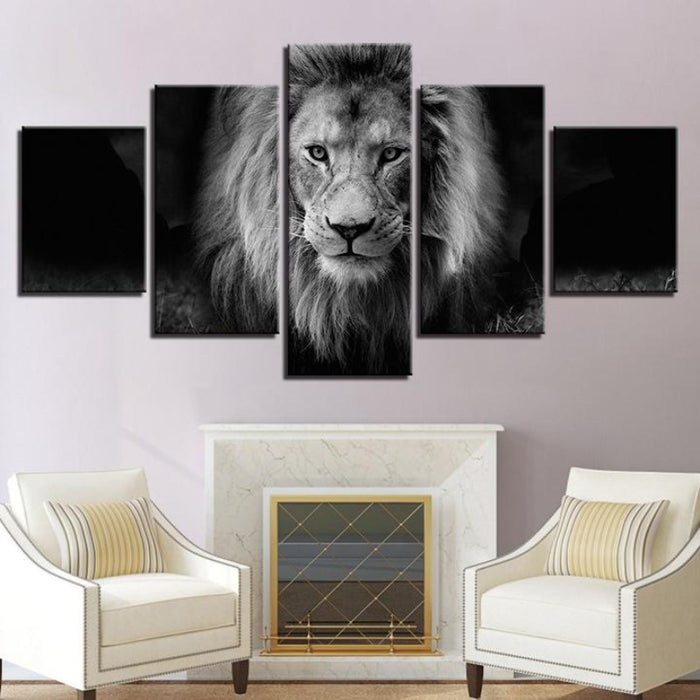 Lion Black And White - Canvas Wall Art Painting