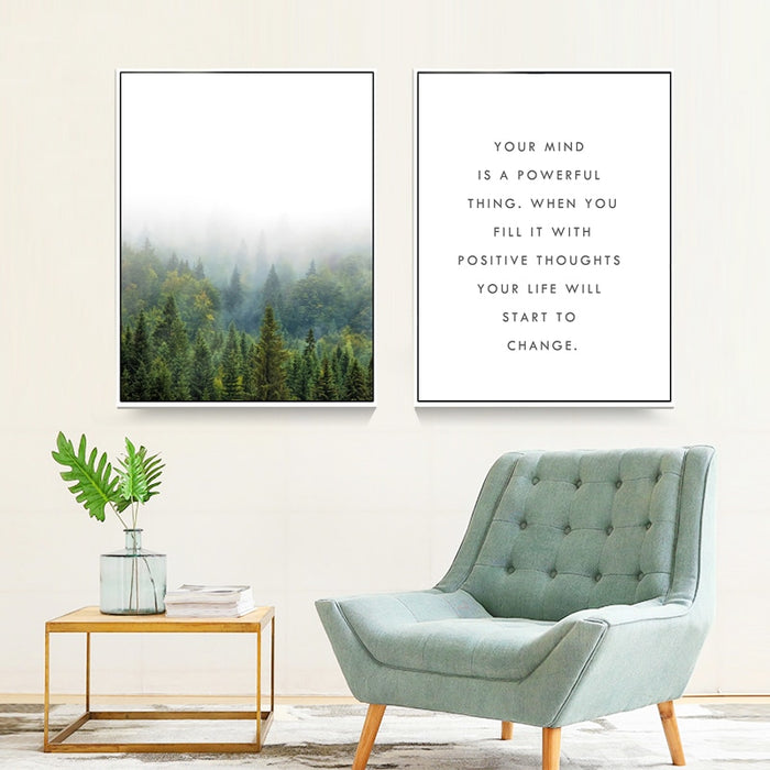 Pine Forest Landscape Inspiring Quote - Canvas Wall Art Painting