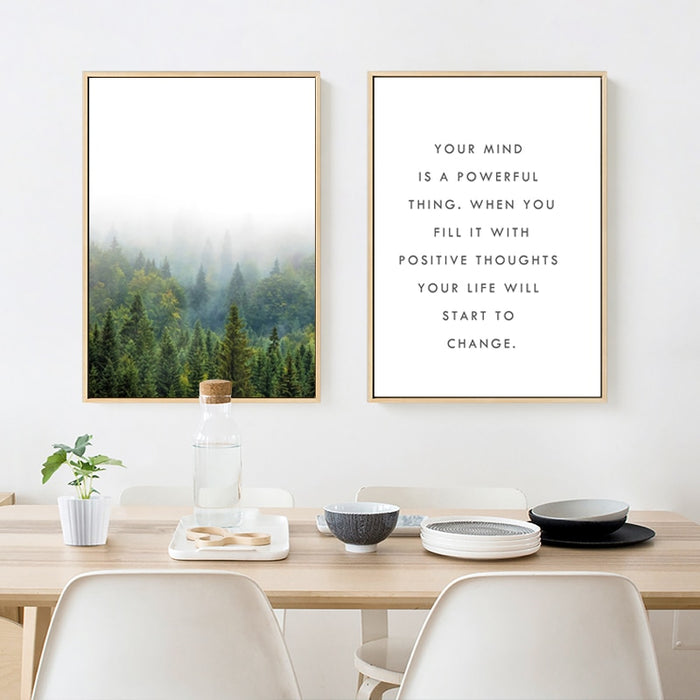 Pine Forest Landscape Inspiring Quote - Canvas Wall Art Painting