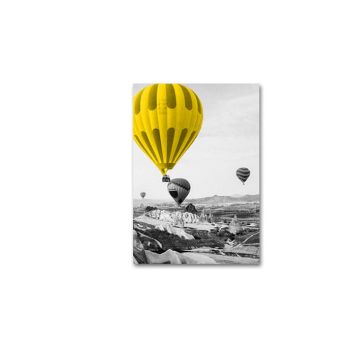 Modern Travel Poster Yellow Air Balloon - Canvas Wall Art Painting