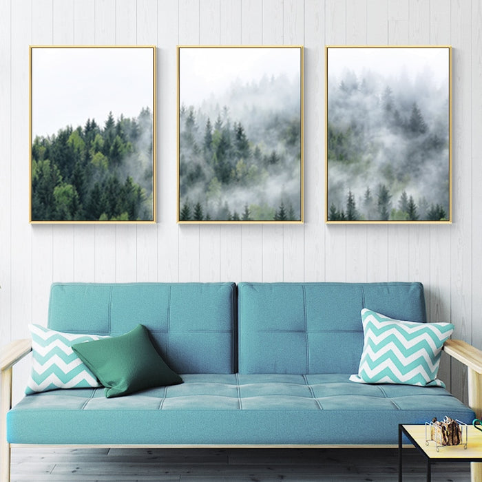Nature Fog Forest Landscape Nordic  - Canvas Wall Art Painting