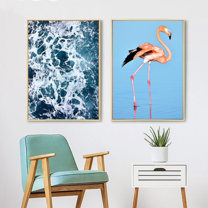Flamingo In Seascape - Canvas Wall Art Painting