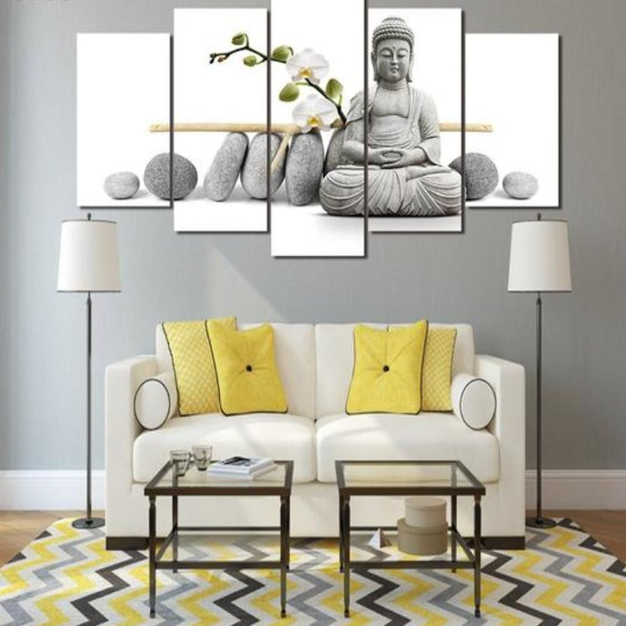 Zen Buddha with Orchids - Canvas Wall Art Painting