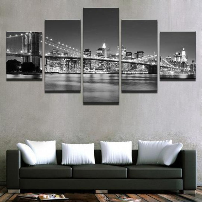Black & White Brooklyn Bridge - Canvas Wall Art Painting