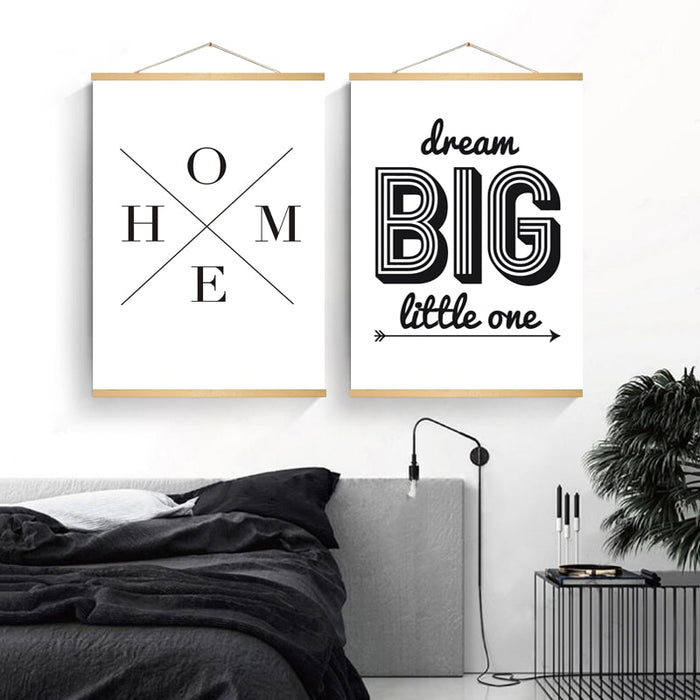 Minimalist Black And White Inspiring Letters - Canvas Wall Art Painting