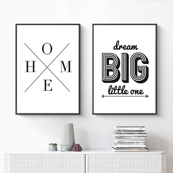 Minimalist Black And White Inspiring Letters - Canvas Wall Art Painting