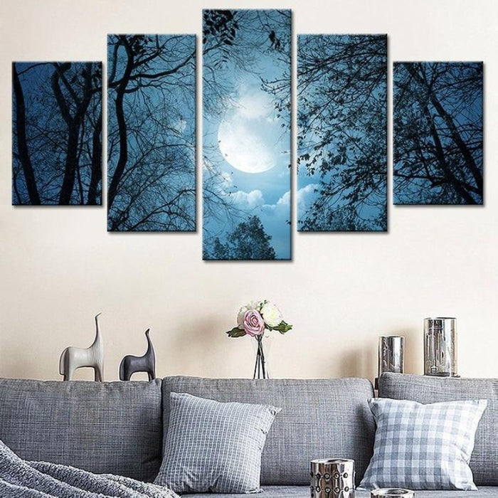 Moonlit Forest Night - Canvas Wall Art Painting