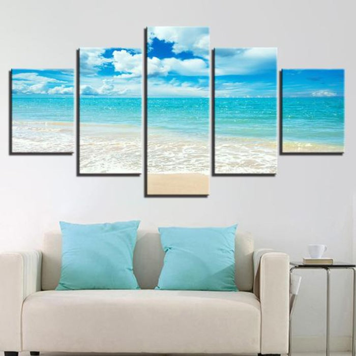 Blue Sea Waves On Beach - Canvas Wall Art Painting