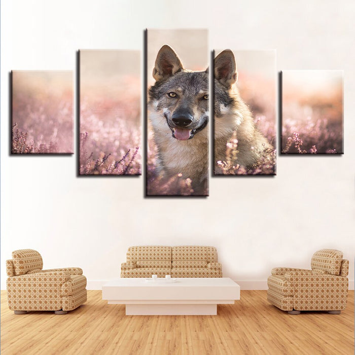 Flower Field Wolfdog - Canvas Wall Art Painting