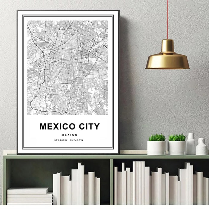 Mexico City Map Mexico Prints Art - Canvas Wall Art Painting