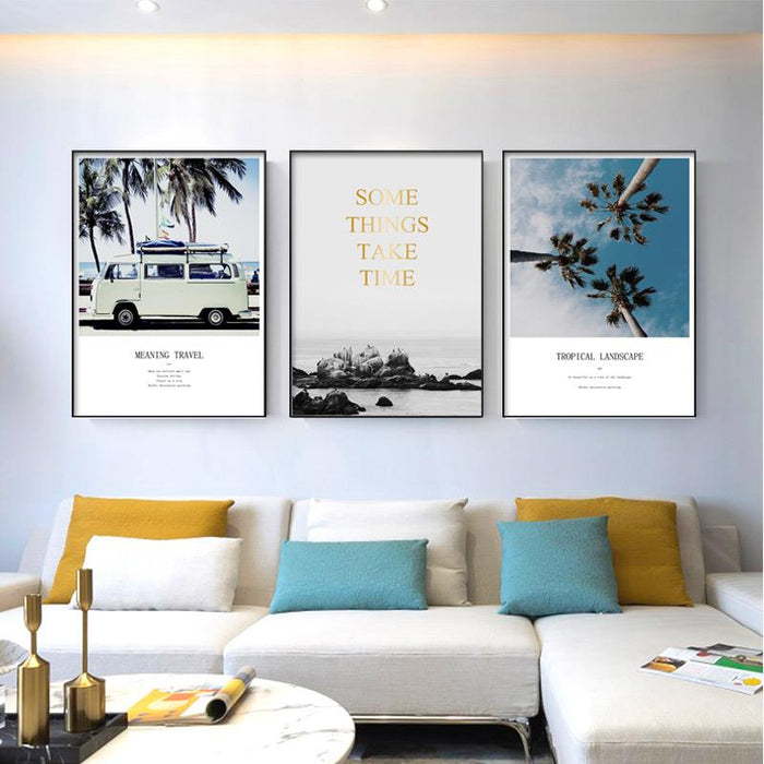 Travel Life Posters Coconut Tree Prints Tropical Seascape - Canvas Wall Art Painting