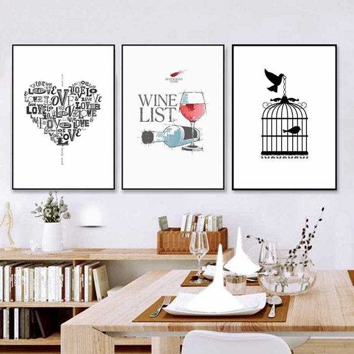 Love Heart Wine Prints Kitchen Posters - Canvas Wall Art Painting