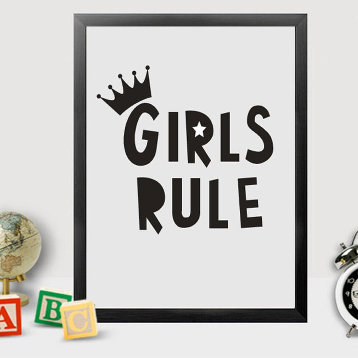 Girls Rule Nursery Decor Scandinavian Cartoon - Canvas Wall Art Painting