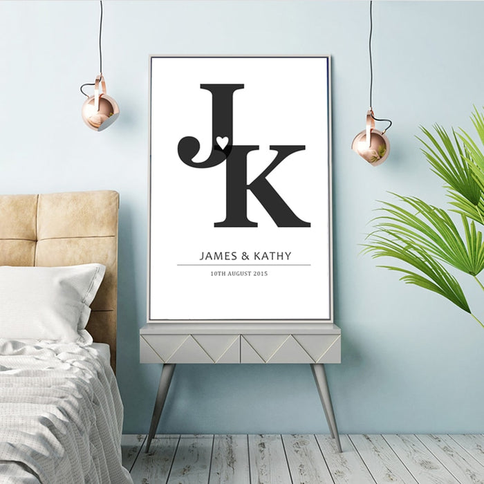 Personalized Initials Print Anniversary - Canvas Wall Art Painting