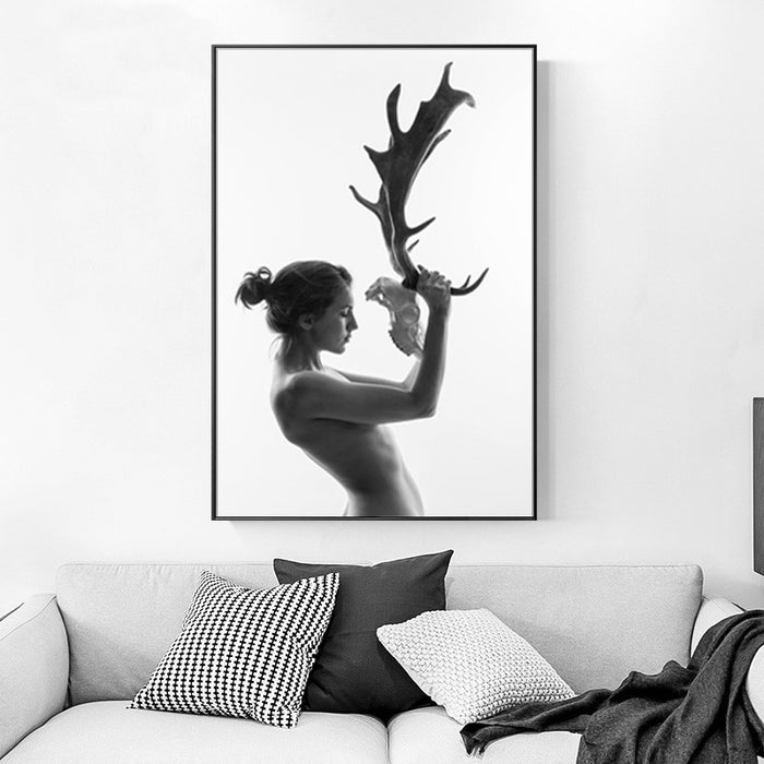 Antlers Women - Canvas Wall Art Paintings