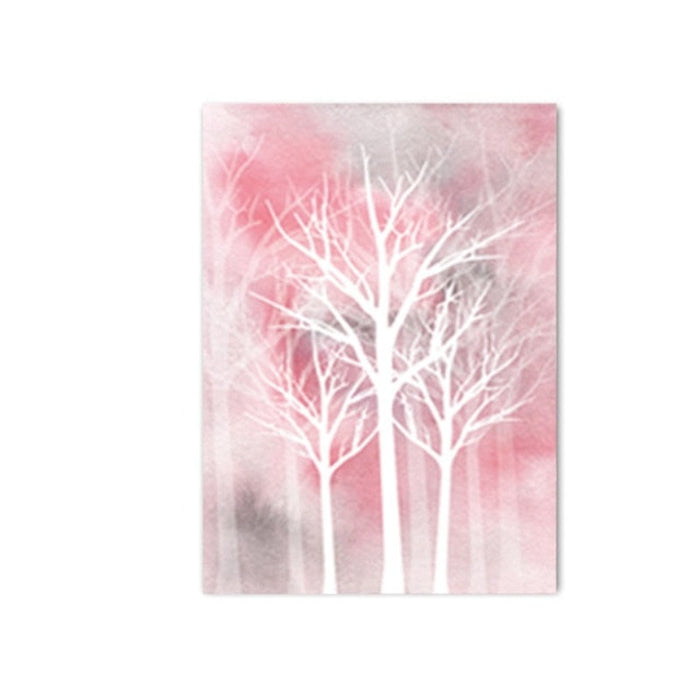 Modern Pink Leaves Woodland Watercolor - Canvas Wall Art Painting